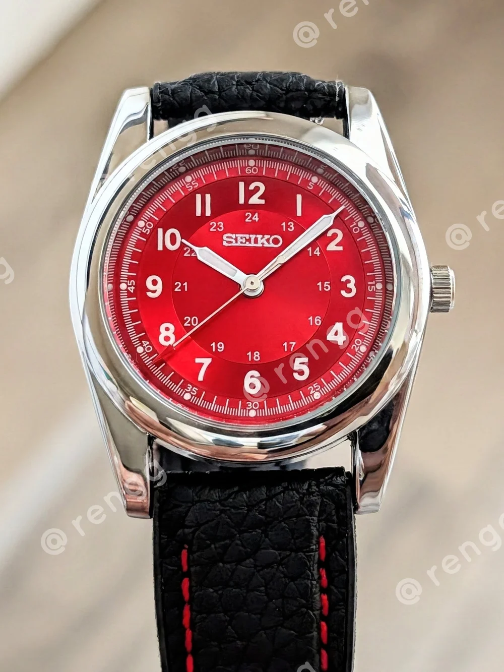 37mm Seiko Men’s Red Dial Mod Dress Watch Smooth Sweep Second